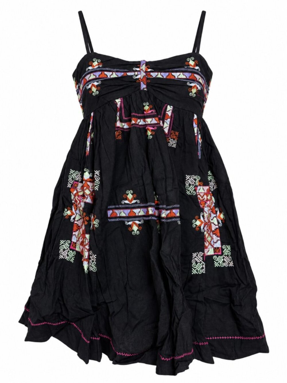 Free People Black Embroidered Babydoll Mini Dress - XS